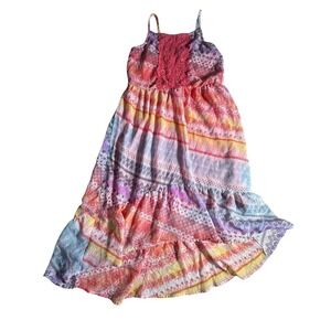 Zoey Girl Girls Size 12 Multi Color Maxi Dress Crochet Lace Patchwork-1015